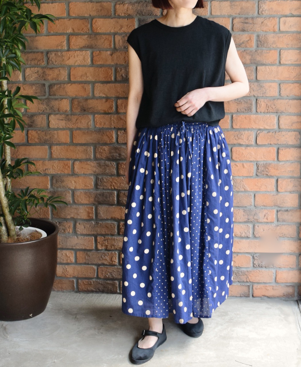 NSL25017(スカート) 80s COTTON VOILE DOT PRINT(PATCHWORK) GATHERED SKIRT