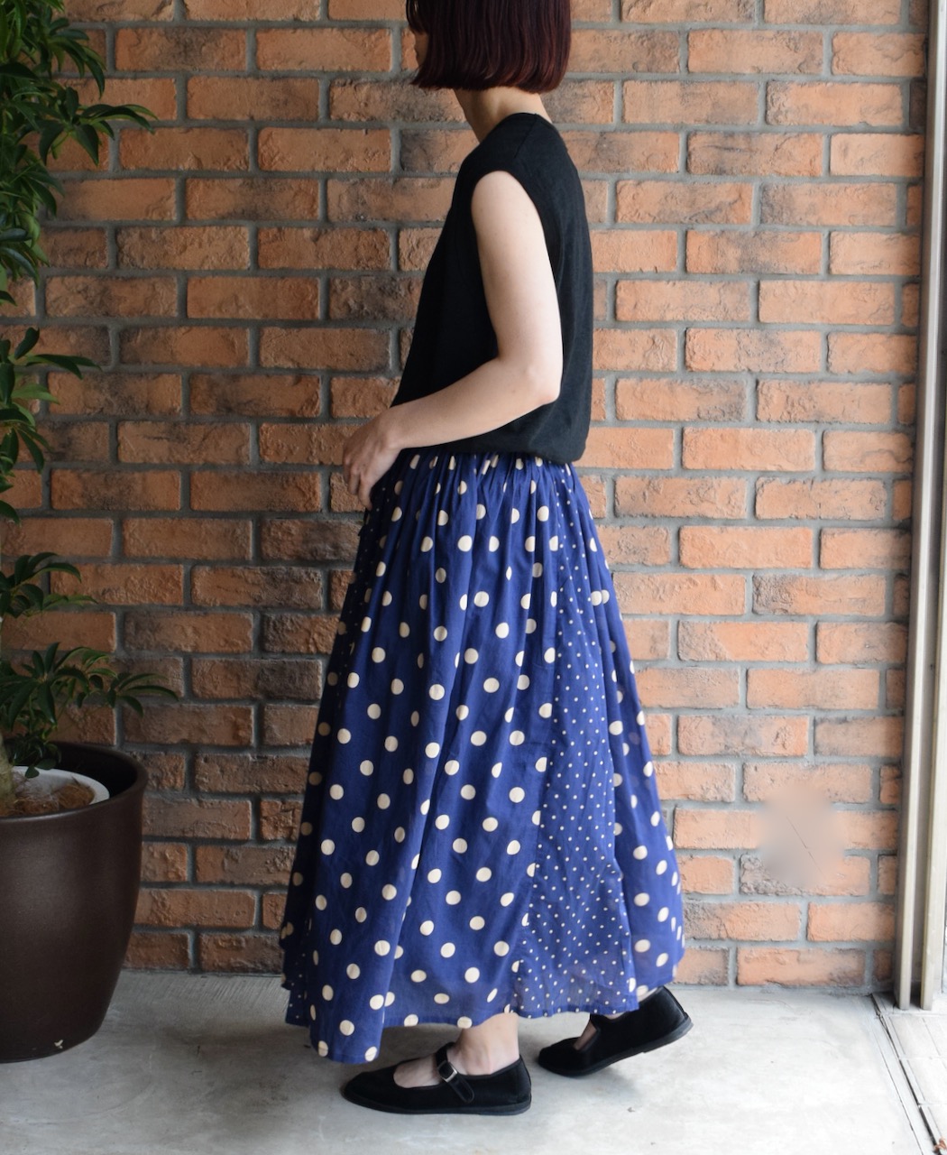 NSL25017(スカート) 80s COTTON VOILE DOT PRINT(PATCHWORK) GATHERED SKIRT