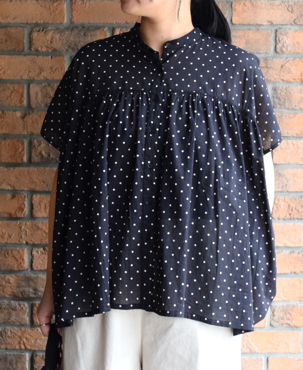 NSL24011 (シャツ) 80s COTTON VOILE DOT PRINT BANDED COLLAR FRENCH/SL SHIRT