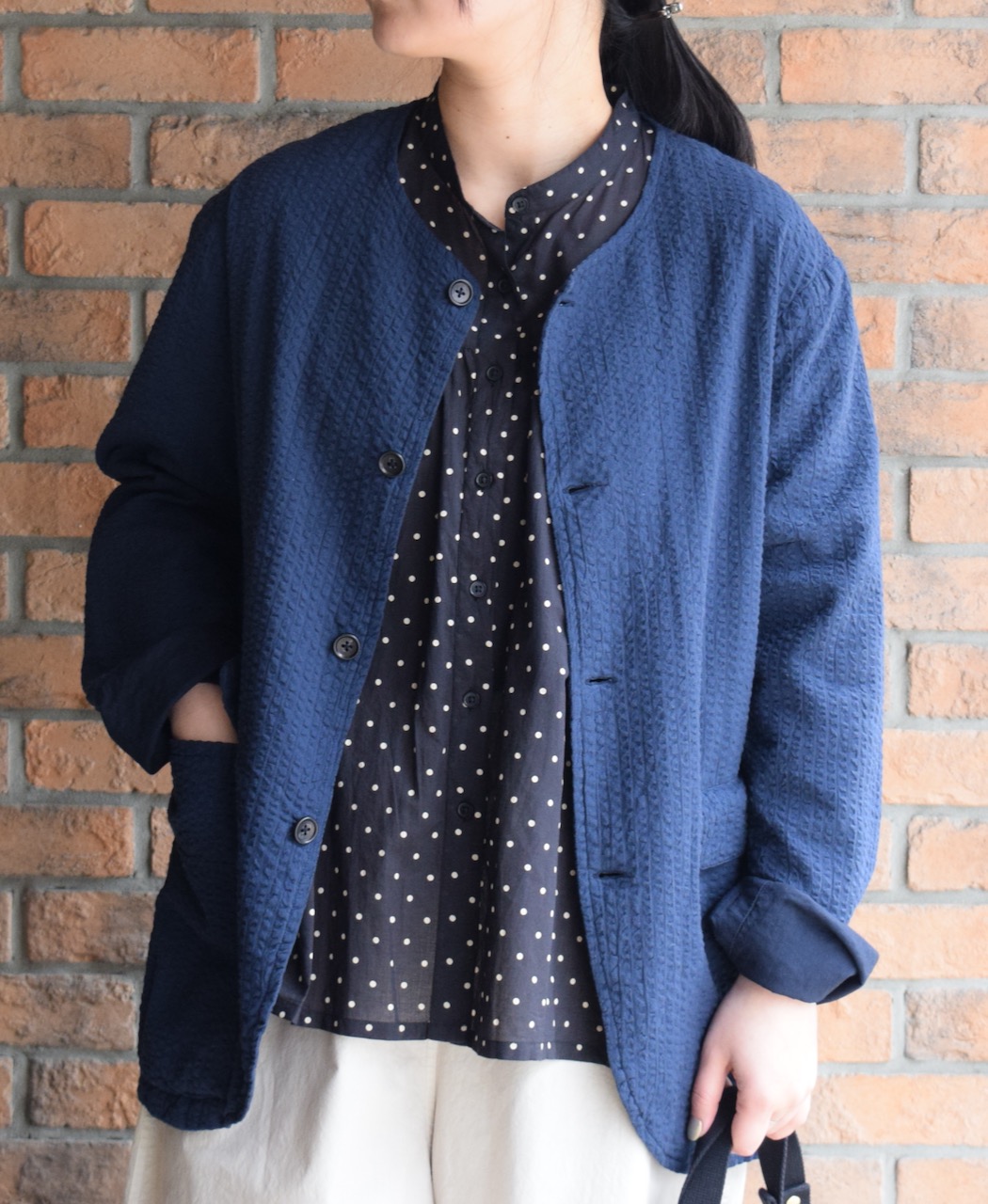 NVL2511SPD(ジャケット) SEERSUCKER PLAIN OVERDYE SIDE VENTS NO COLLAR JACKET