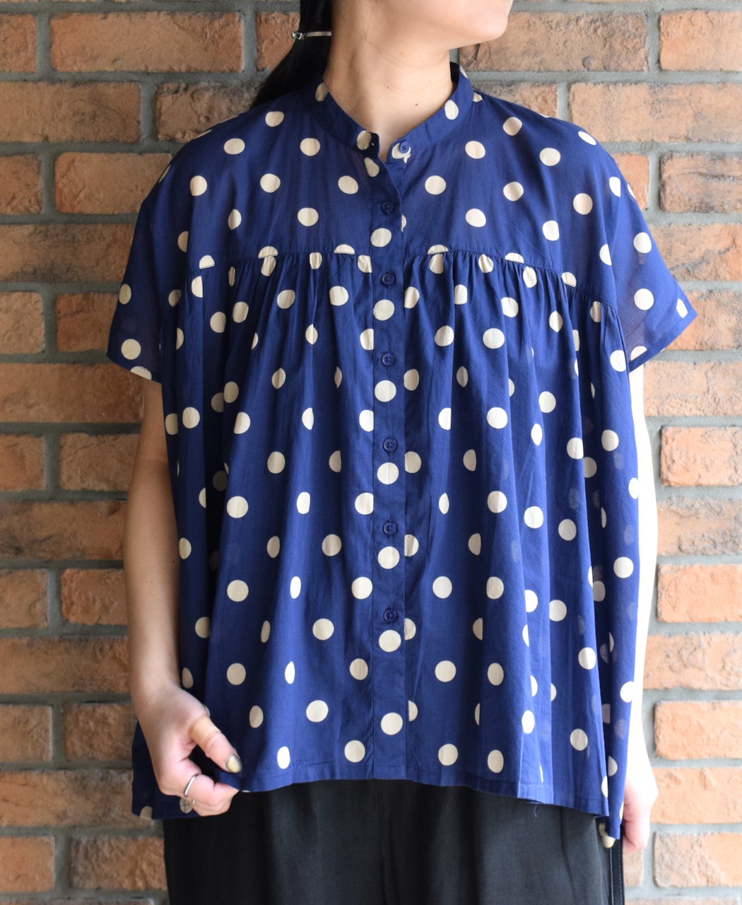 NSL24011 (シャツ) 80s COTTON VOILE DOT PRINT BANDED COLLAR FRENCH/SL SHIRT