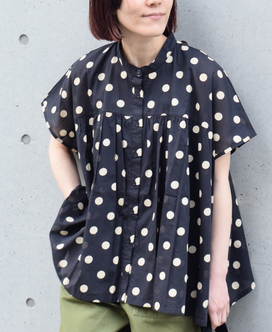 NSL24011 (シャツ) 80s COTTON VOILE DOT PRINT BANDED COLLAR FRENCH/SL SHIRT