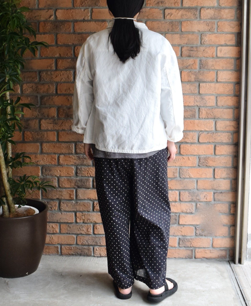 ISNAM2402D(ジャケット) COTTON LINEN OVERDYE ROUND COLLAR DOUBLE JACKET
