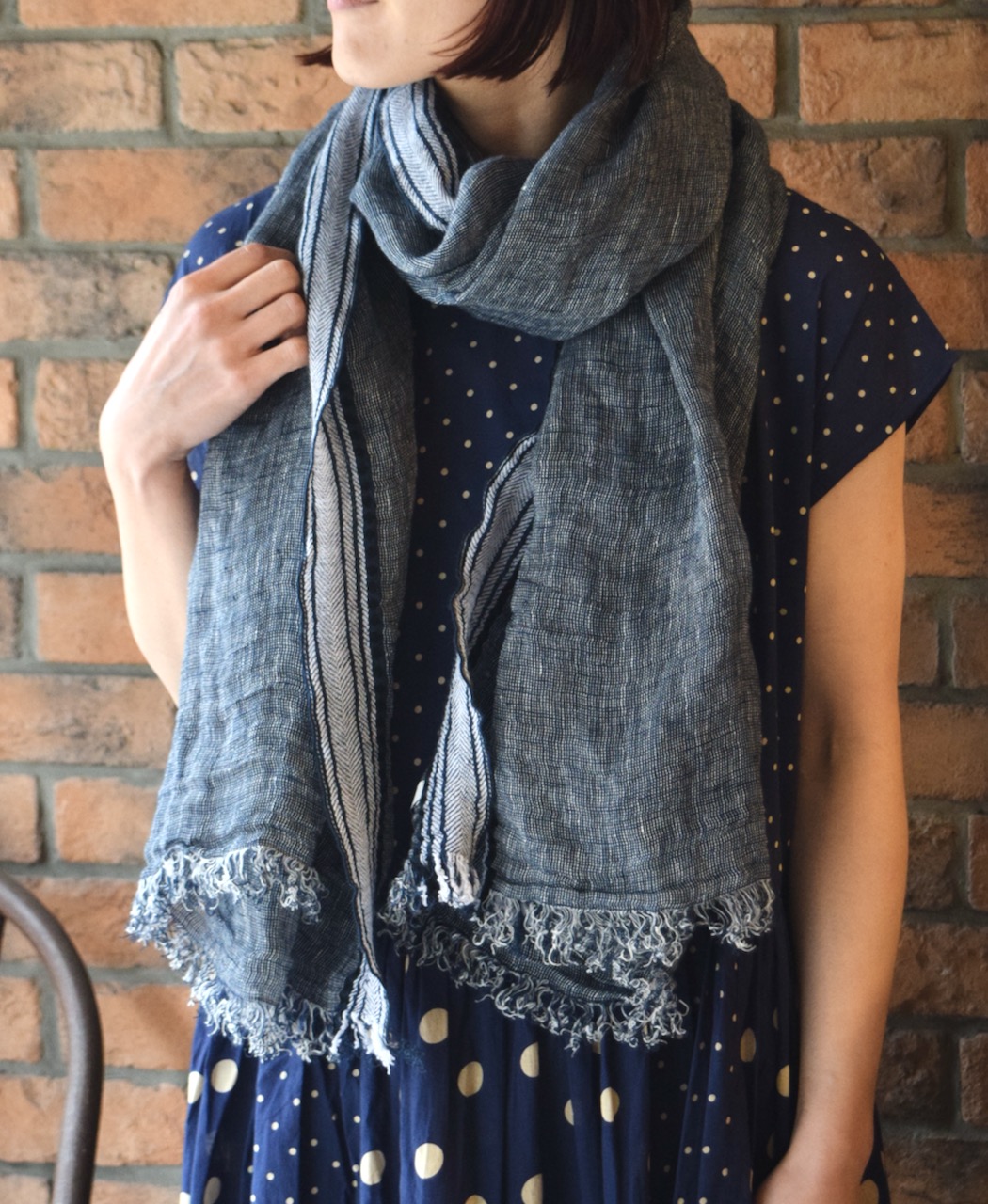 AGAM2502(ストール) LINEN/COTTON SIDE STRIPE STOLE 75×185cm