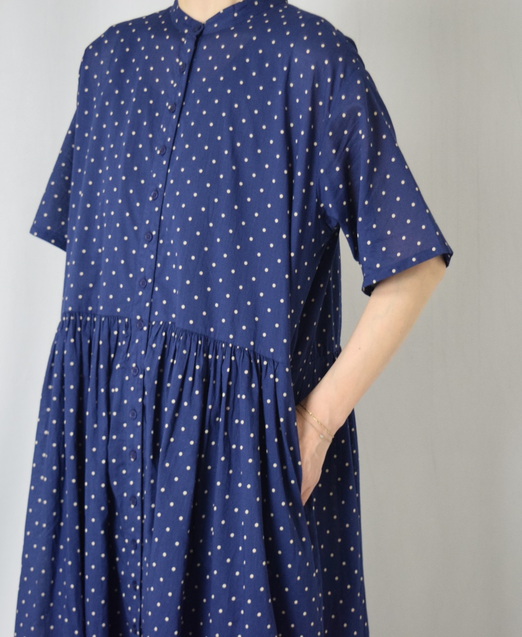 NSL22013 (ワンピース) 80s COTTON VOILE DOT PRINT BANDED COLLAR S/SL DRESS