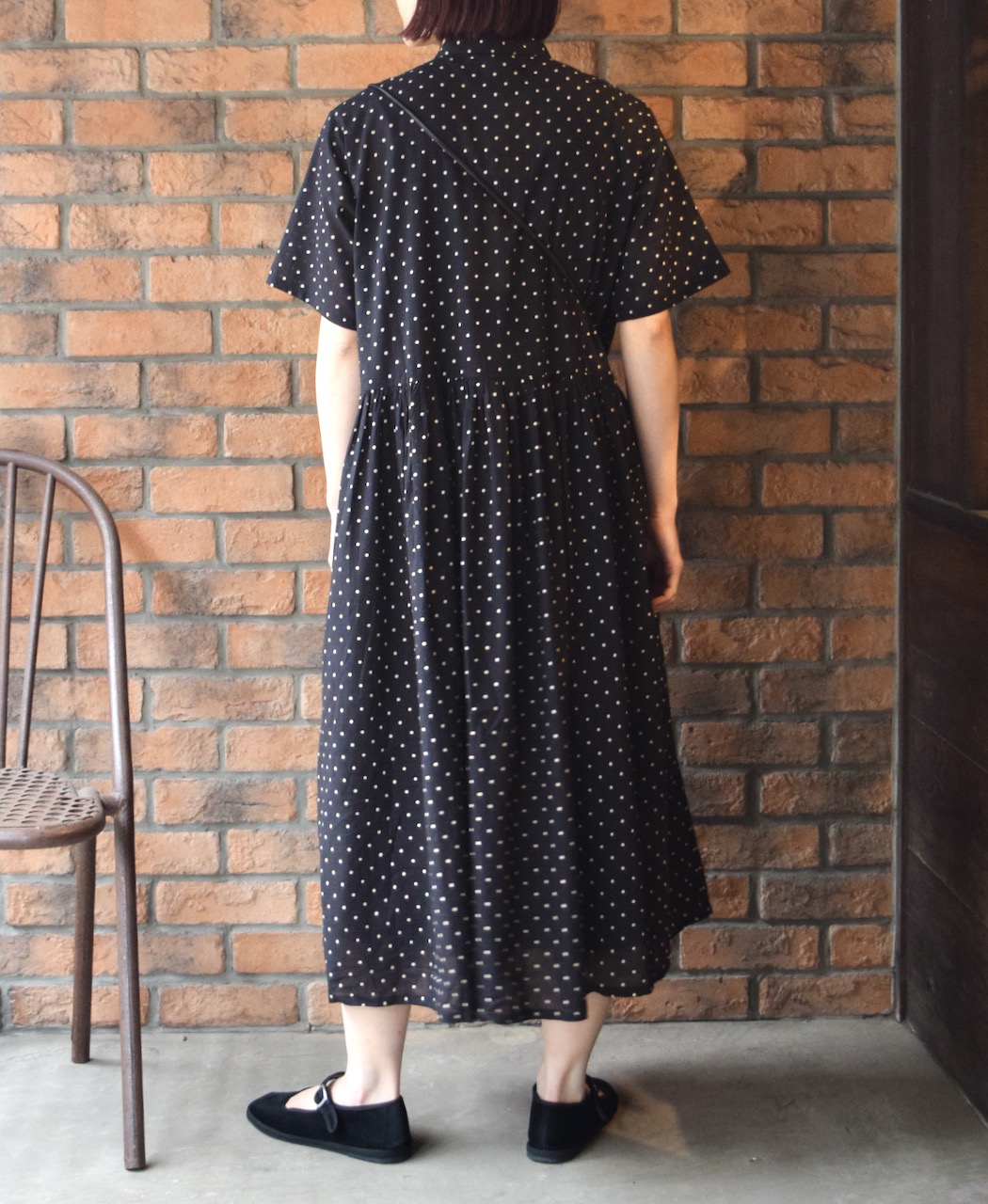 NSL22013 (ワンピース) 80s COTTON VOILE DOT PRINT BANDED COLLAR S/SL DRESS