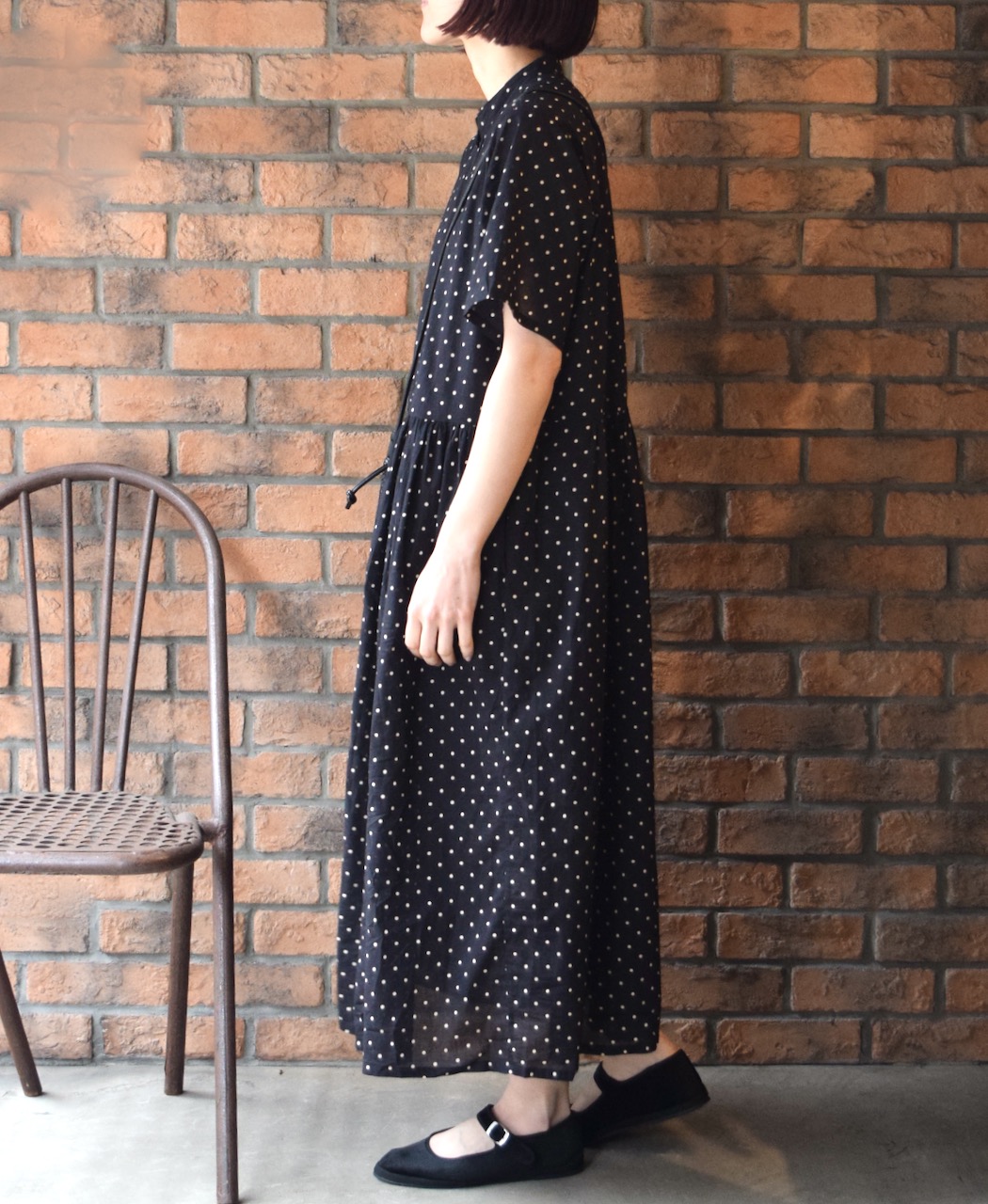NSL22013 (ワンピース) 80s COTTON VOILE DOT PRINT BANDED COLLAR S/SL DRESS