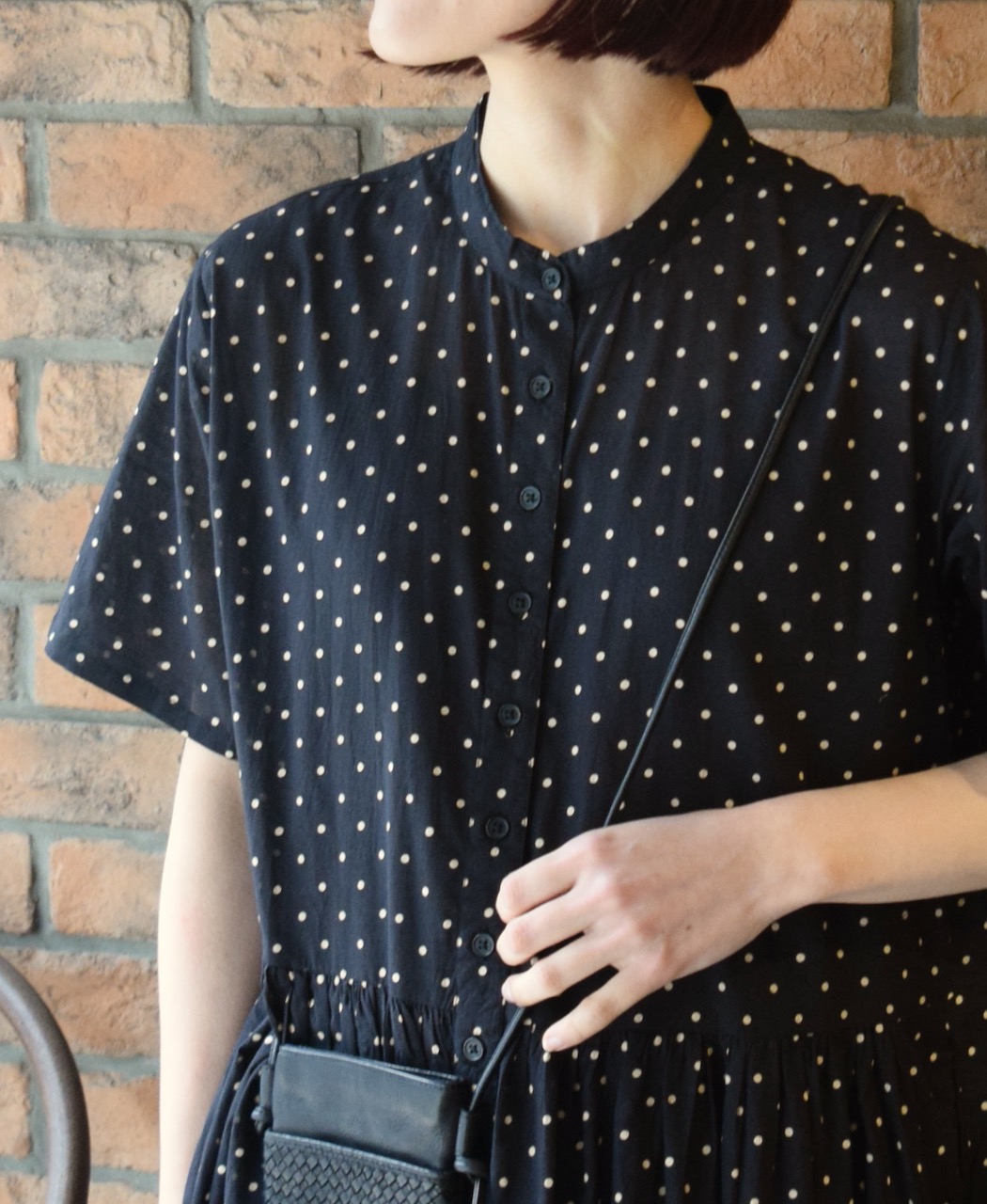NSL22013 (ワンピース) 80s COTTON VOILE DOT PRINT BANDED COLLAR S/SL DRESS