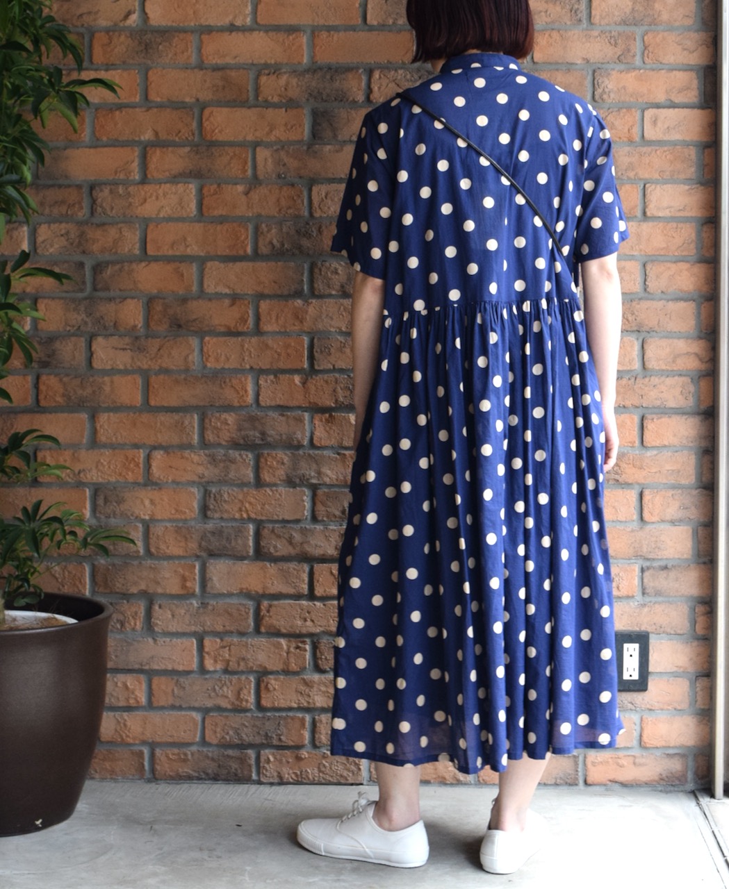 NSL22013 (ワンピース) 80s COTTON VOILE DOT PRINT BANDED COLLAR S/SL DRESS