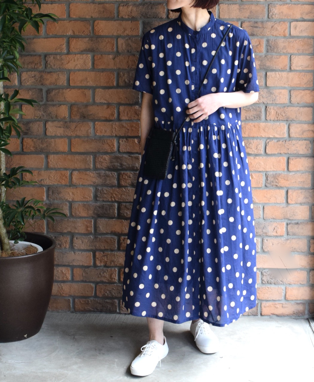 NSL22013 (ワンピース) 80s COTTON VOILE DOT PRINT BANDED COLLAR S/SL DRESS