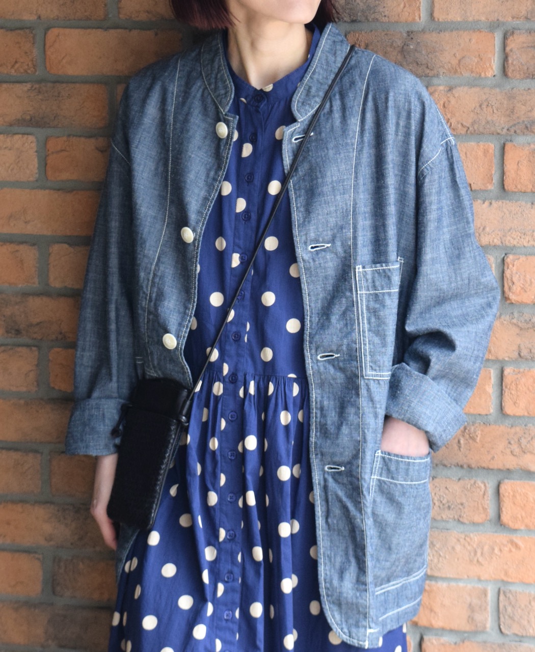 NSL22013 (ワンピース) 80s COTTON VOILE DOT PRINT BANDED COLLAR S/SL DRESS