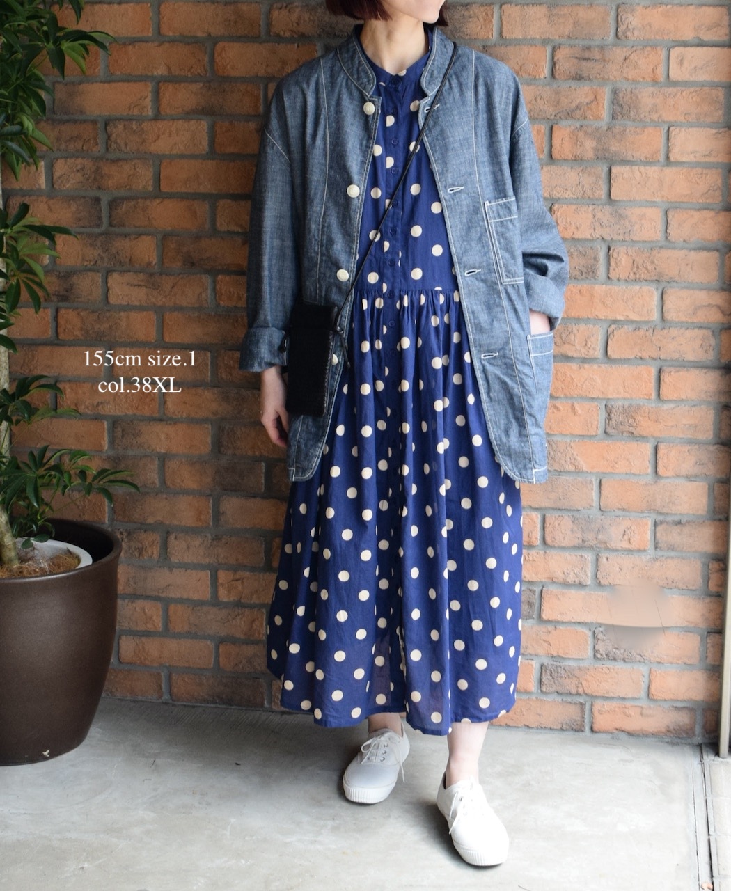 NSL22013 (ワンピース) 80s COTTON VOILE DOT PRINT BANDED COLLAR S/SL DRESS