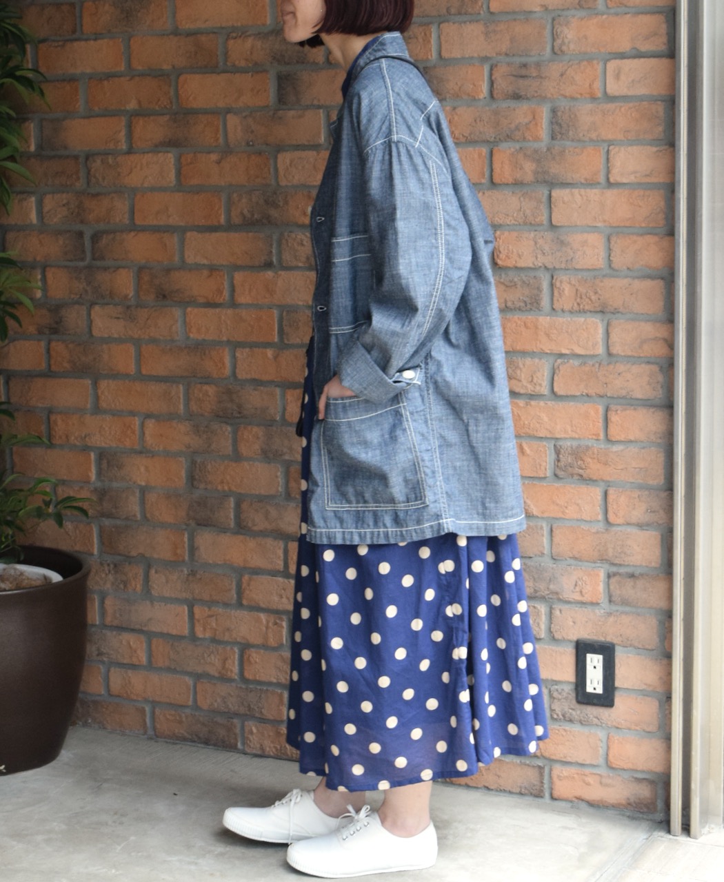 ISNAM2501CB(ジャケット) NAVY CHAMBRAY BANDED COLLAR JACKET