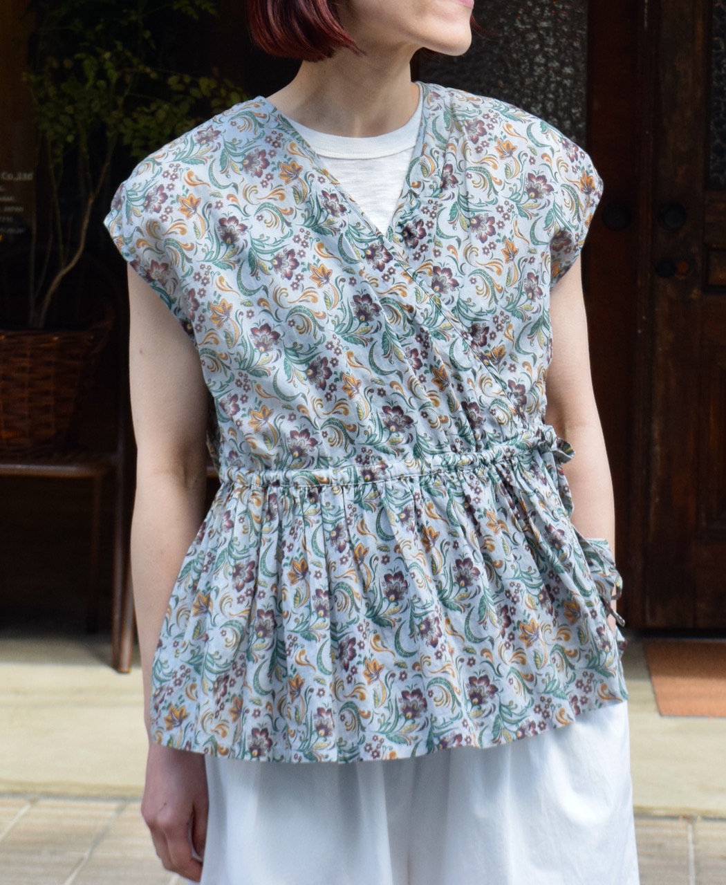 NSL25092(ブラウス) 80s VOILE PAISLEY FLOWER PRINT FRENCH/SL CACHE COEUR