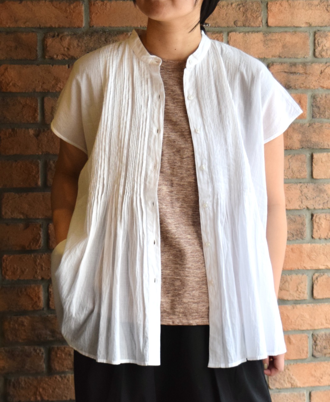 NSL25042(シャツ) 80s COTTON VOILE PLAIN BANDED COLLAR FRENCH/SL PINTUCK SHIRT