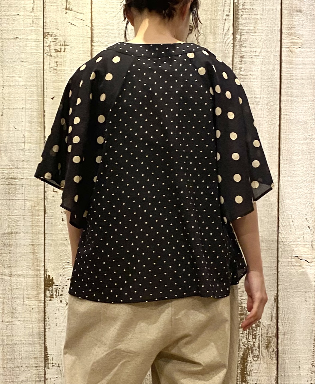 NSL25015(シャツ) 80s VOILE DOT PRINT(PATCHWORK) V-NECK FRARED SLEEVE PULLOVER