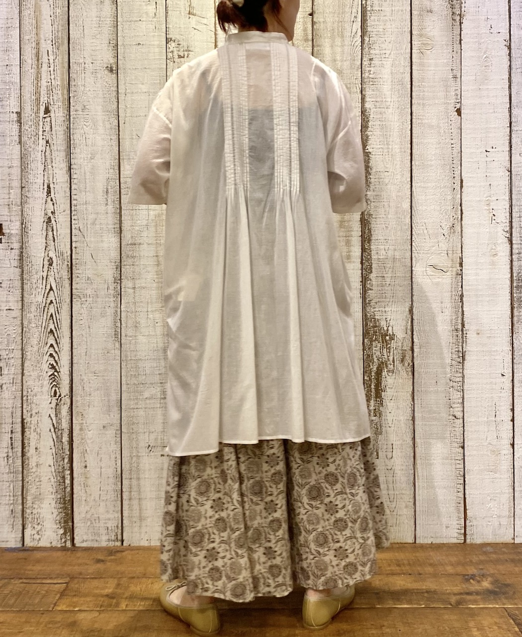 NSL25043(シャツ) 80s COTTON VOILE PLAIN BANDED COLLAR S/SL PINTUCK SHIRT