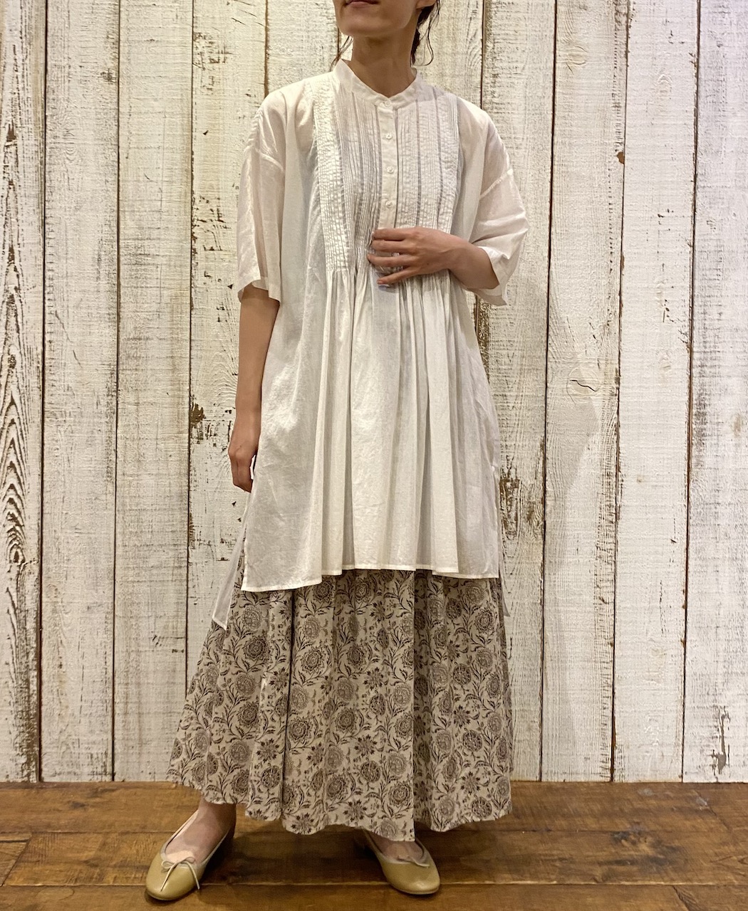 NSL25043(シャツ) 80s COTTON VOILE PLAIN BANDED COLLAR S/SL PINTUCK SHIRT