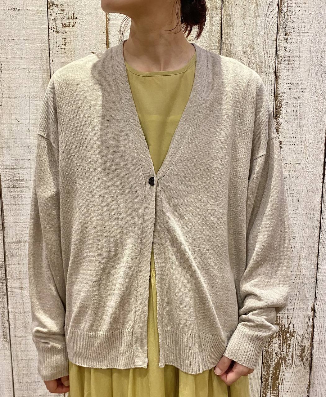 GNSL23302 (ニット) 12GG 1PLY LINEN PLAIN V-NECK 1 BUTTON CARDIGAN