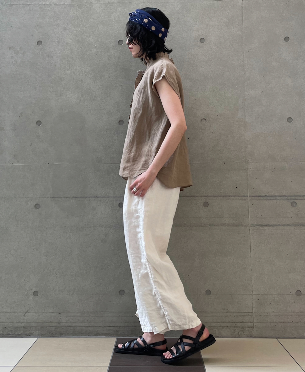 INMDS25005(シャツ)YARN DYE AUTO LOOM 60s LINEN PLAIN NO/SL FRILL COLLAR SHIRT
