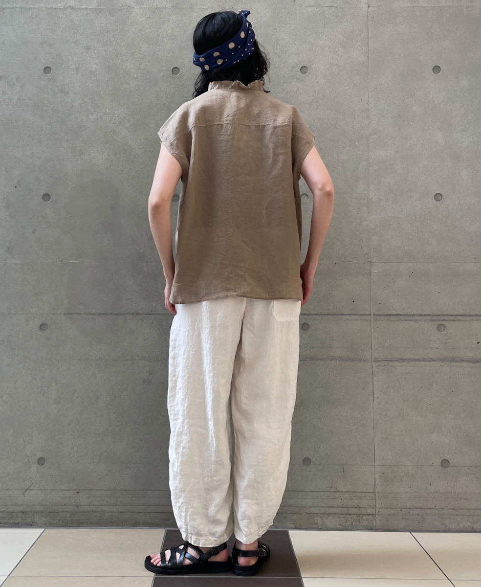 INMDS25005(シャツ)YARN DYE AUTO LOOM 60s LINEN PLAIN NO/SL FRILL COLLAR SHIRT