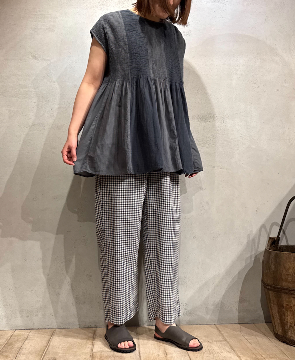 INMDS25025(パンツ) HANDWOVEN COTTON/SILK GINGHAM CHECK 2TUCK TAPERED EASY PANTS