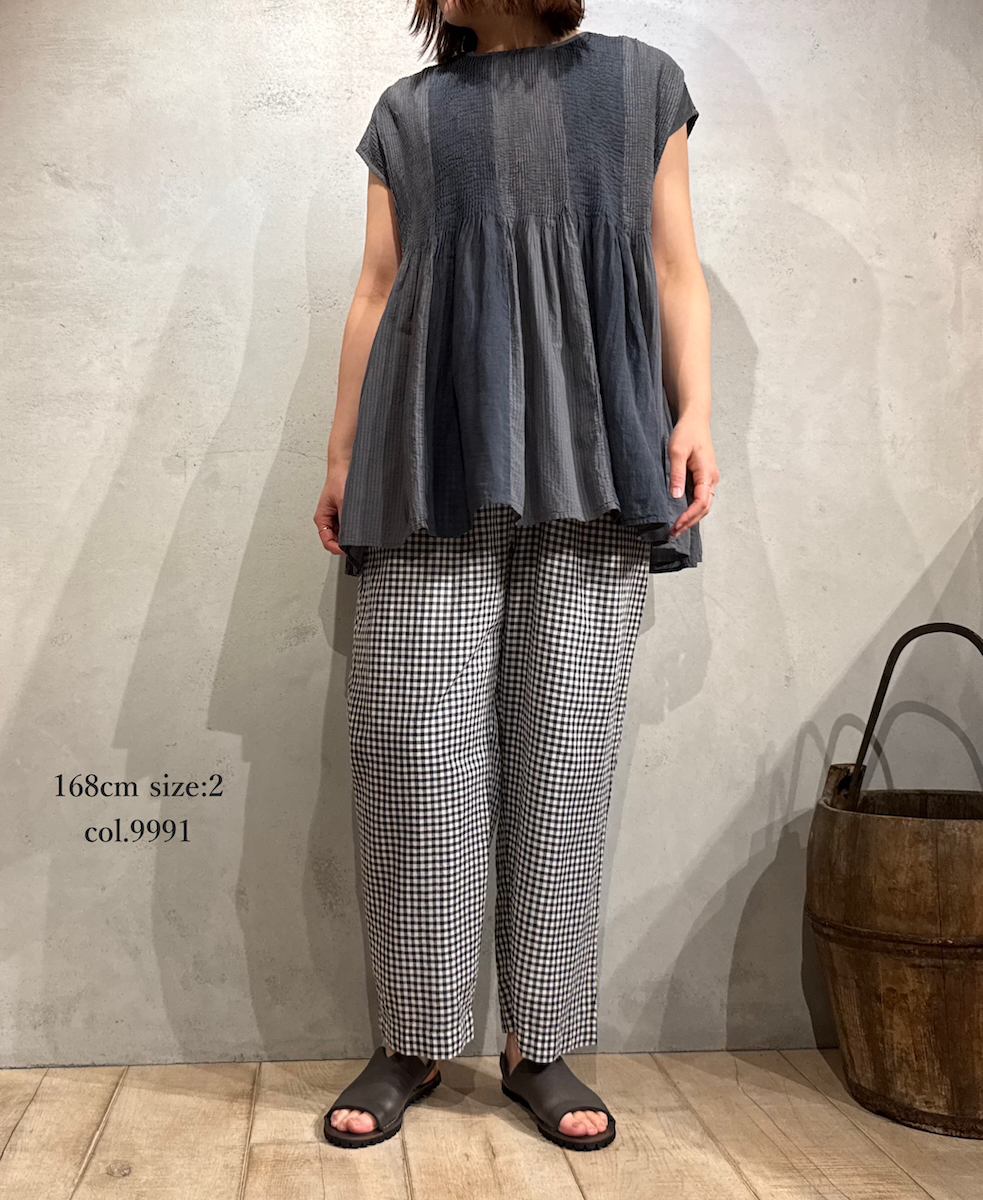 INMDS25025(パンツ) HANDWOVEN COTTON/SILK GINGHAM CHECK 2TUCK TAPERED EASY PANTS