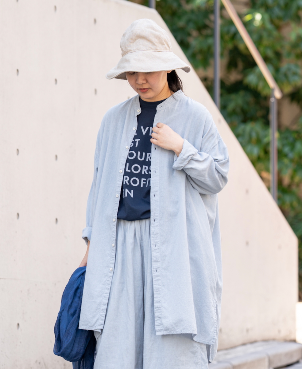 INAM2503G3D(シャツ) 30s GAUZE OVERDYE UTILITY BANDED COLLAR LONG SHIRT
