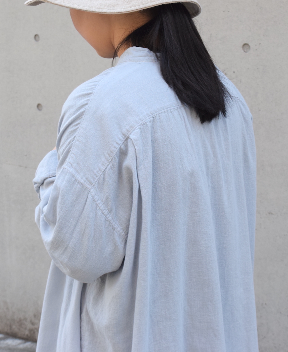 INAM2503G3D(シャツ) 30s GAUZE OVERDYE UTILITY BANDED COLLAR LONG SHIRT