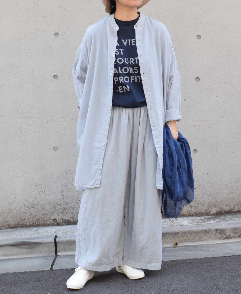 INAM2503G3D(シャツ) 30s GAUZE OVERDYE UTILITY BANDED COLLAR LONG SHIRT