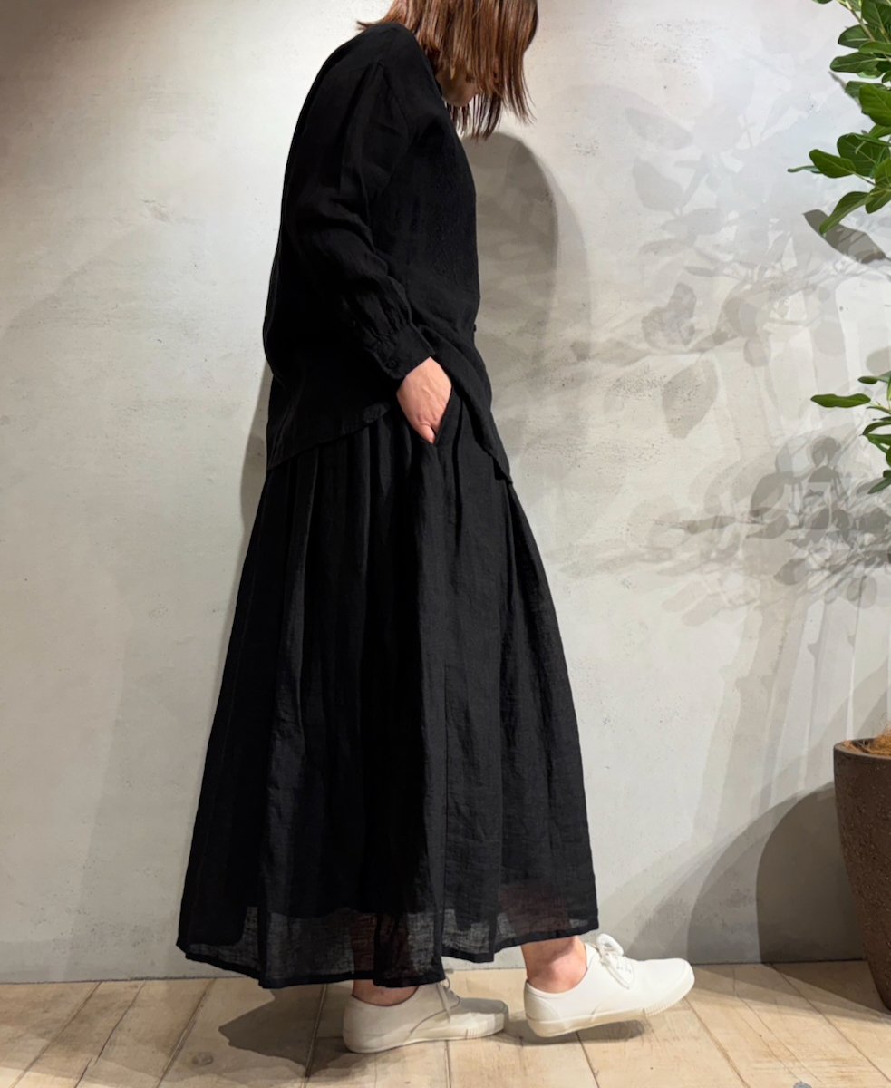 NMDS25241(シャツ) 80s POWER LOOM LINEN PLAIN BANDED COLLAR EMB SHIRT