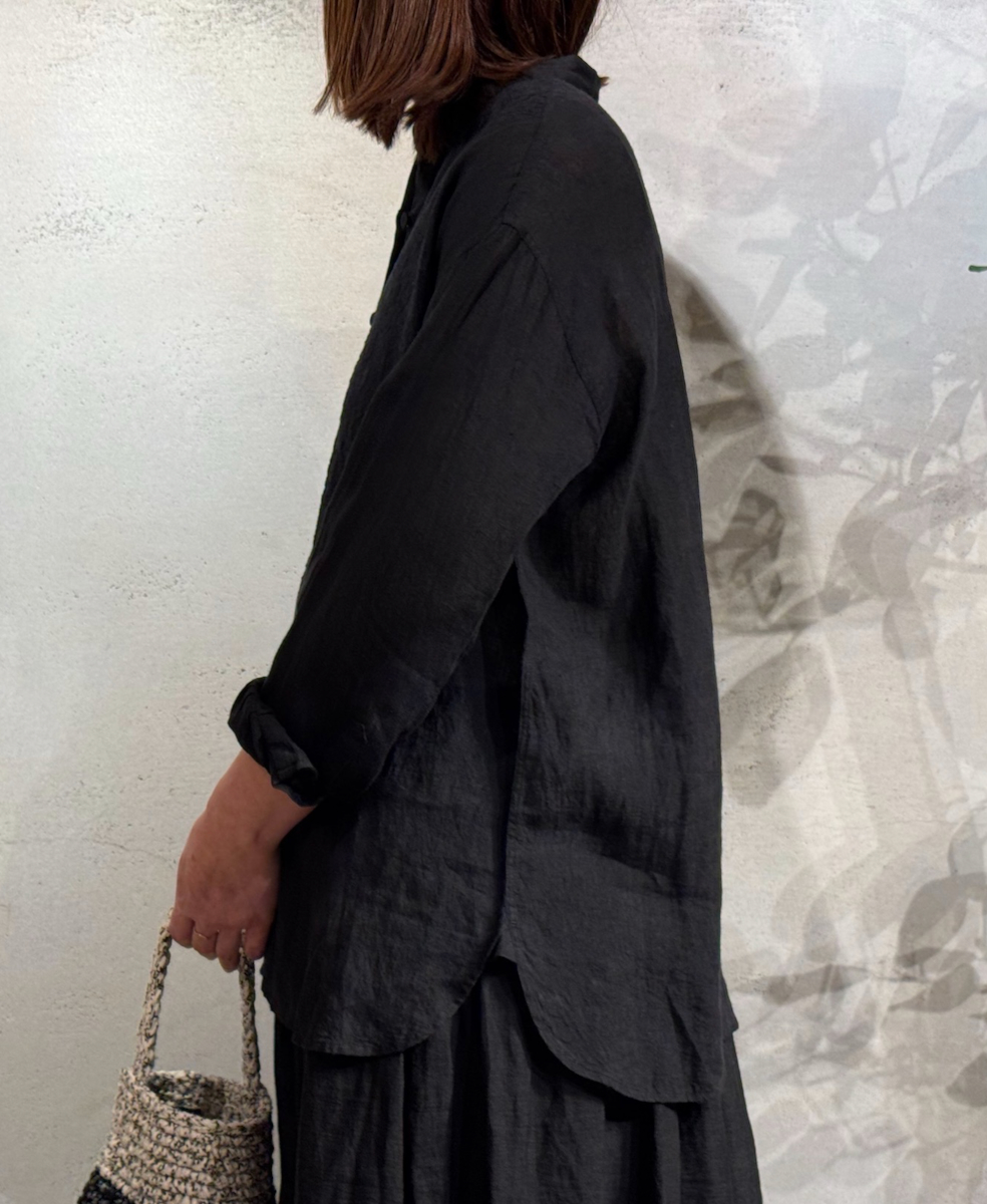 NMDS25241(シャツ) 80s POWER LOOM LINEN PLAIN BANDED COLLAR EMB SHIRT