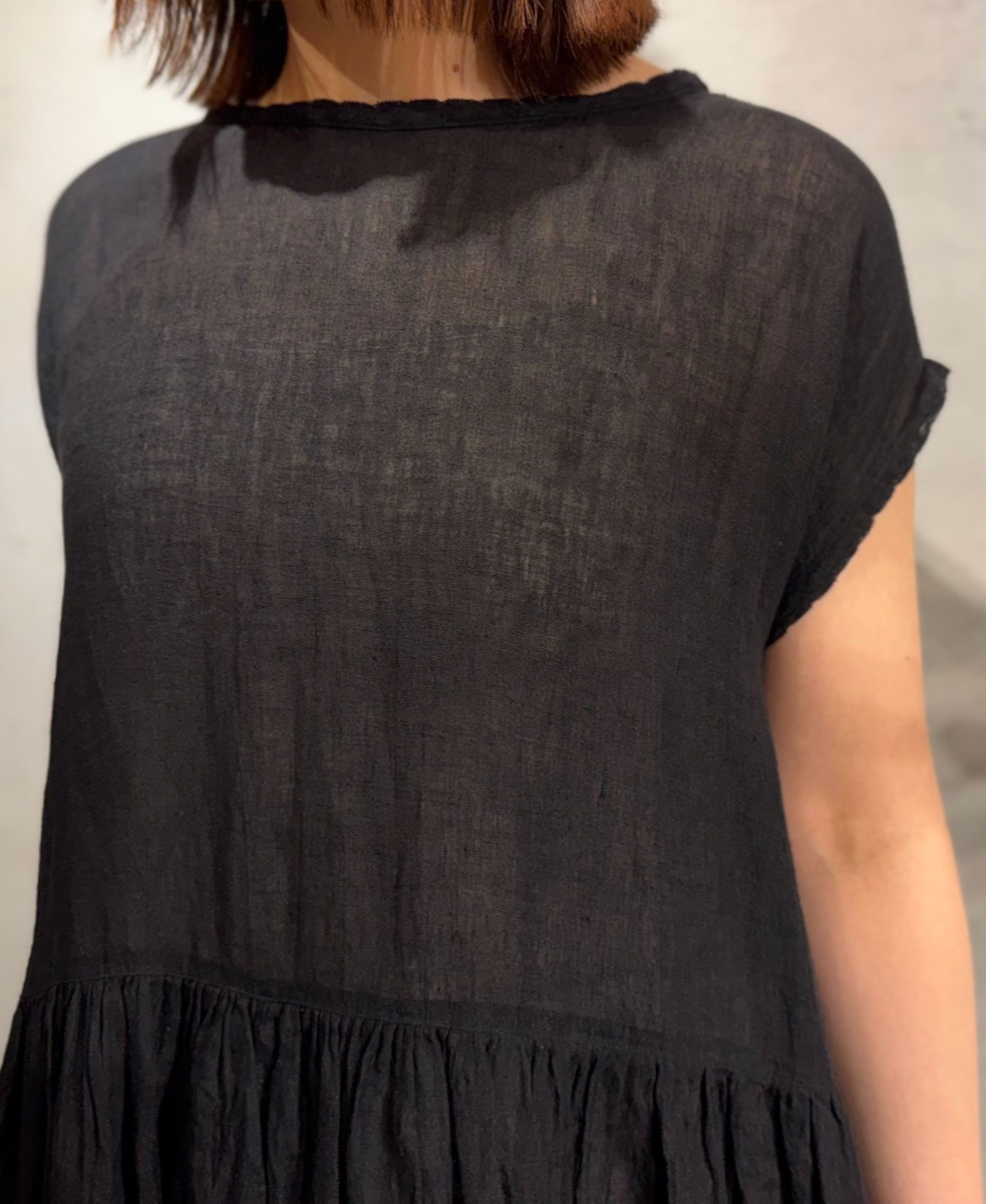 NMDS25244(ワンピース) 80s POWER LOOM LINEN PLAIN BOAT-NECK LACE PULLOVER DRESS