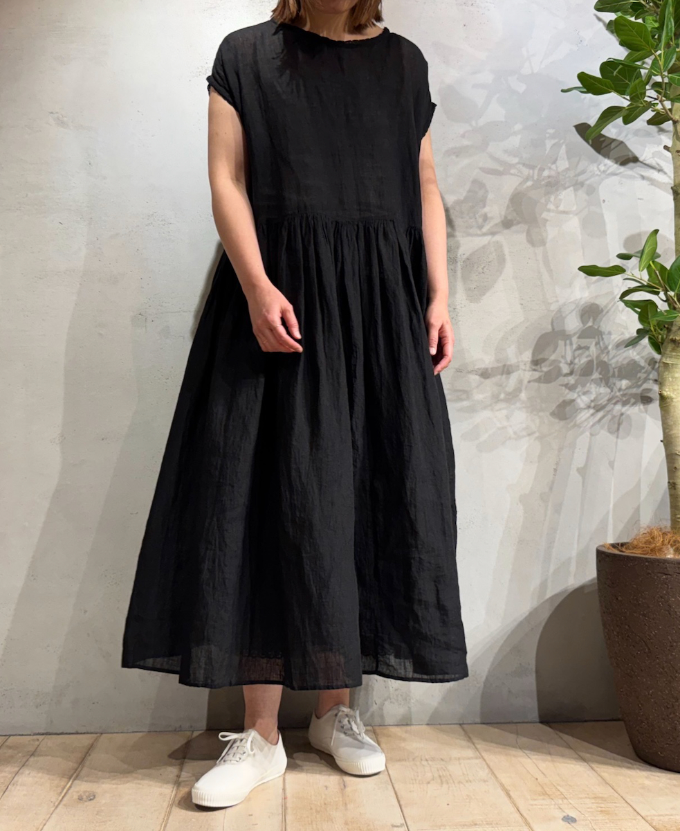 NMDS25244(ワンピース) 80s POWER LOOM LINEN PLAIN BOAT-NECK LACE PULLOVER DRESS