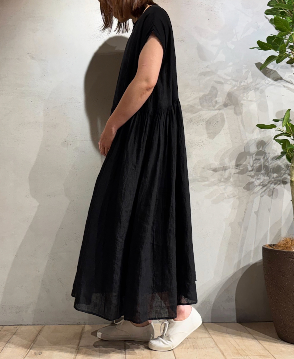 NMDS25244(ワンピース) 80s POWER LOOM LINEN PLAIN BOAT-NECK LACE PULLOVER DRESS