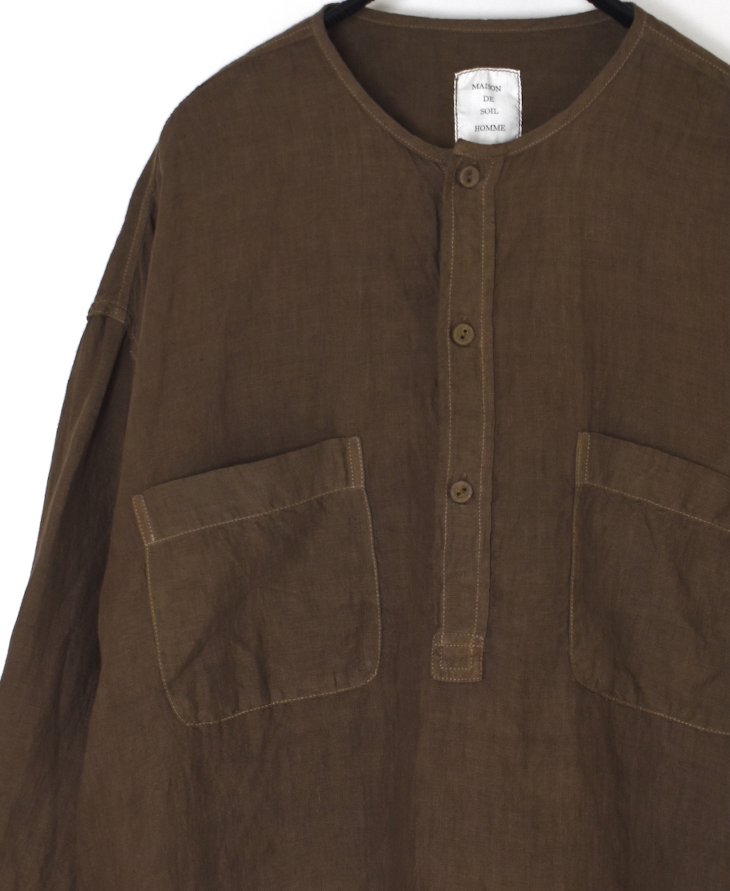 IMDSH2502HLD(シャツ) HANDWOVEN LINEN PLAIN(OVERDYE) MDS 3/4SL PULLOVER SHIRT