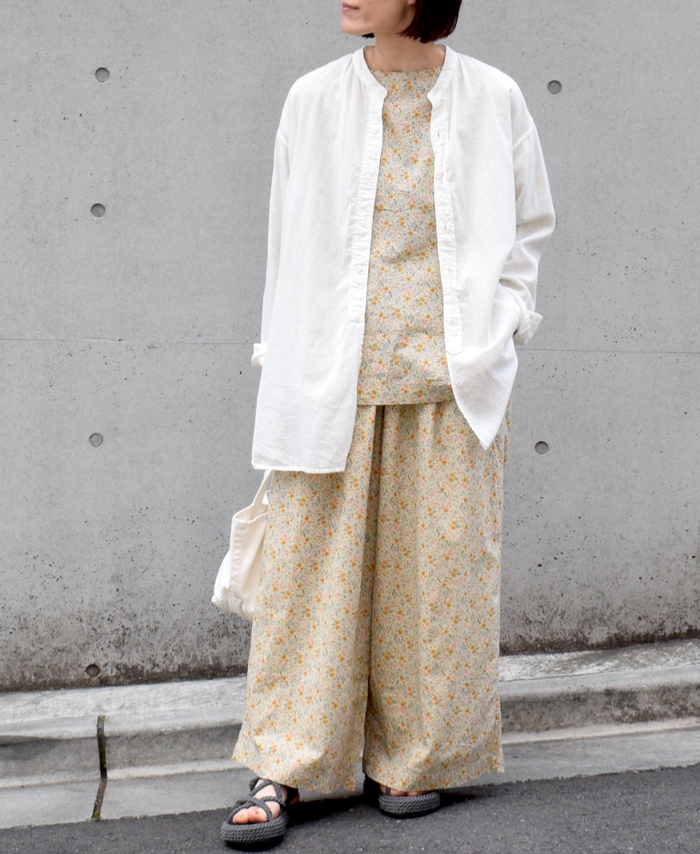 INAM2516FD(パンツ) COTTON FLOWER PRINT GATHERED EASY PANTS WITH LINING