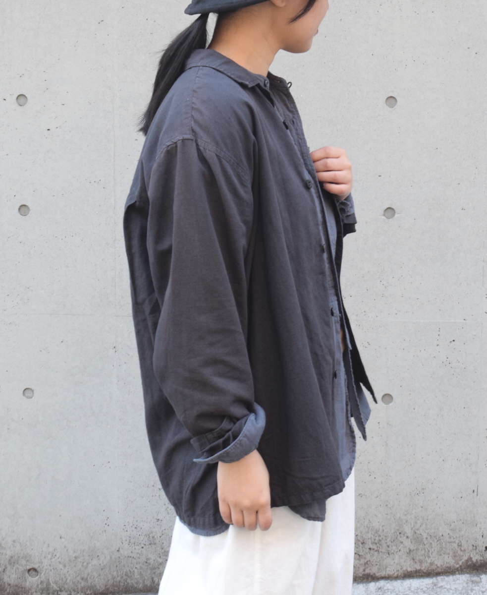 INHT2512CLD(シャツ) COTTON LINEN PLAIN OVERDYE ONE-UP COLLAR SHIRT