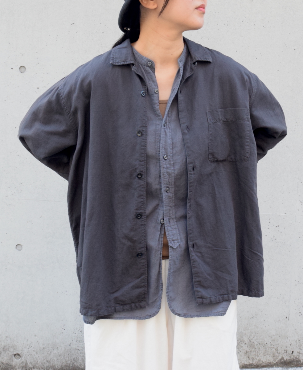 INHT2512CLD(シャツ) COTTON LINEN PLAIN OVERDYE ONE-UP COLLAR SHIRT