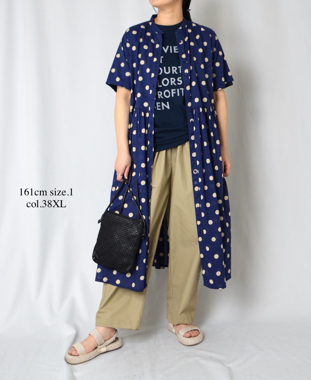 NSL22013 (ワンピース) 80s COTTON VOILE DOT PRINT BANDED COLLAR S/SL DRESS