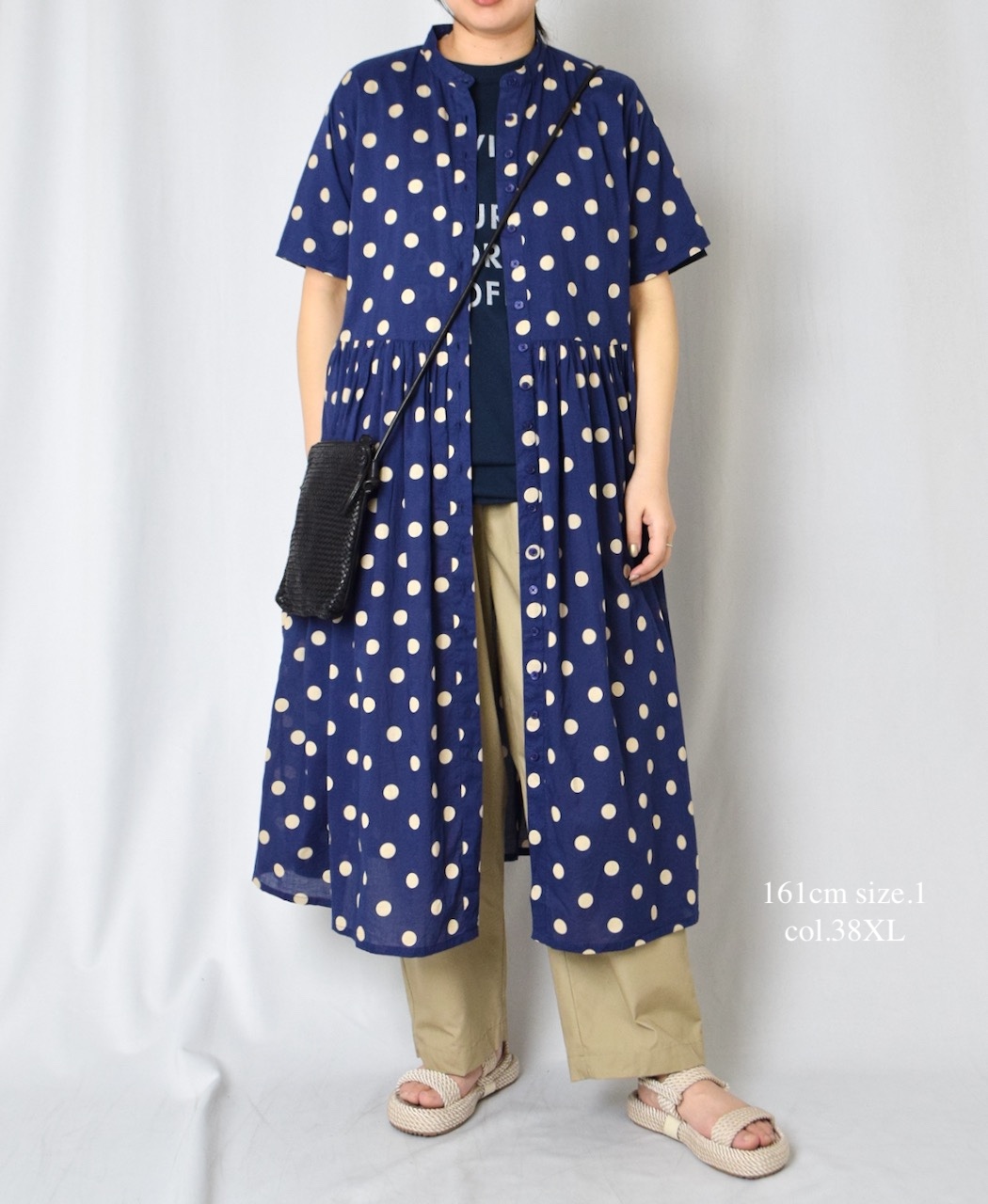 NSL22013 (ワンピース) 80s COTTON VOILE DOT PRINT BANDED COLLAR S/SL DRESS