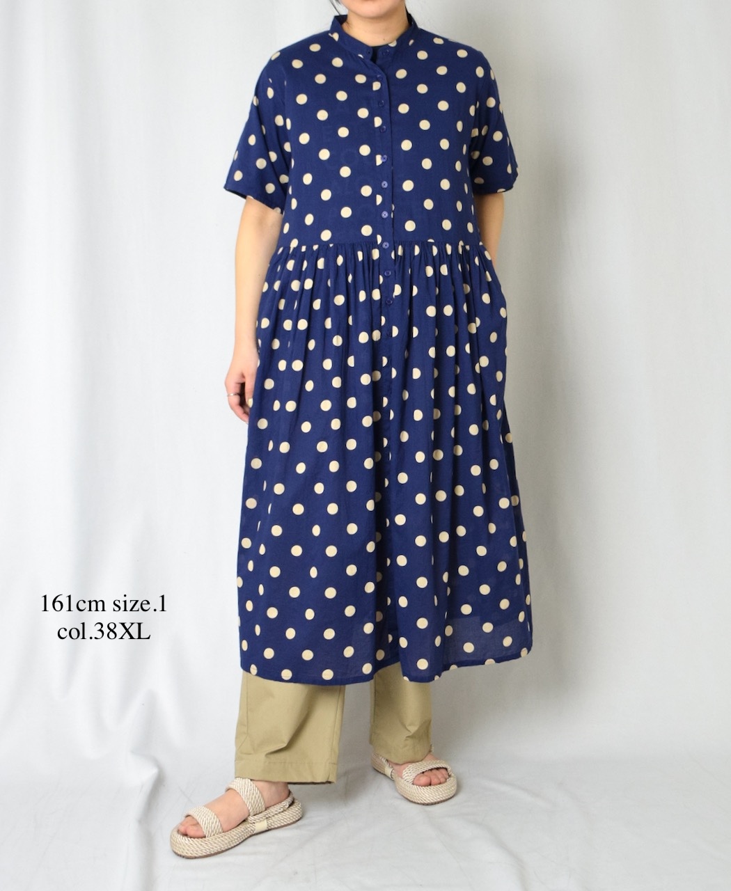 NSL22013 (ワンピース) 80s COTTON VOILE DOT PRINT BANDED COLLAR S/SL DRESS