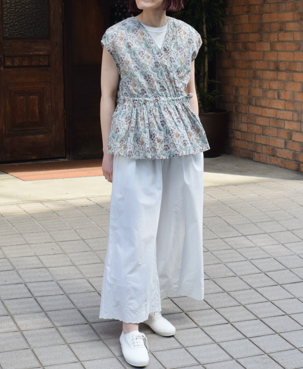 NSL25092(ブラウス) 80s VOILE PAISLEY FLOWER PRINT FRENCH/SL CACHE COEUR