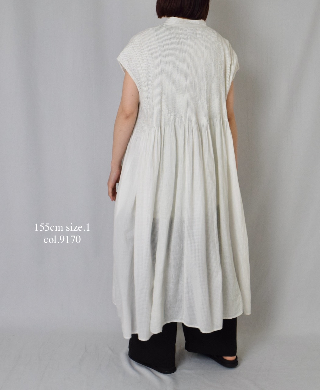 NMDS25234D(シャツ) COTTON&LINEN PATCHWORK(OVERDYE) CREW-NECK BANDED F/SL SHIRT DRESS WITH MINI PINTUCK