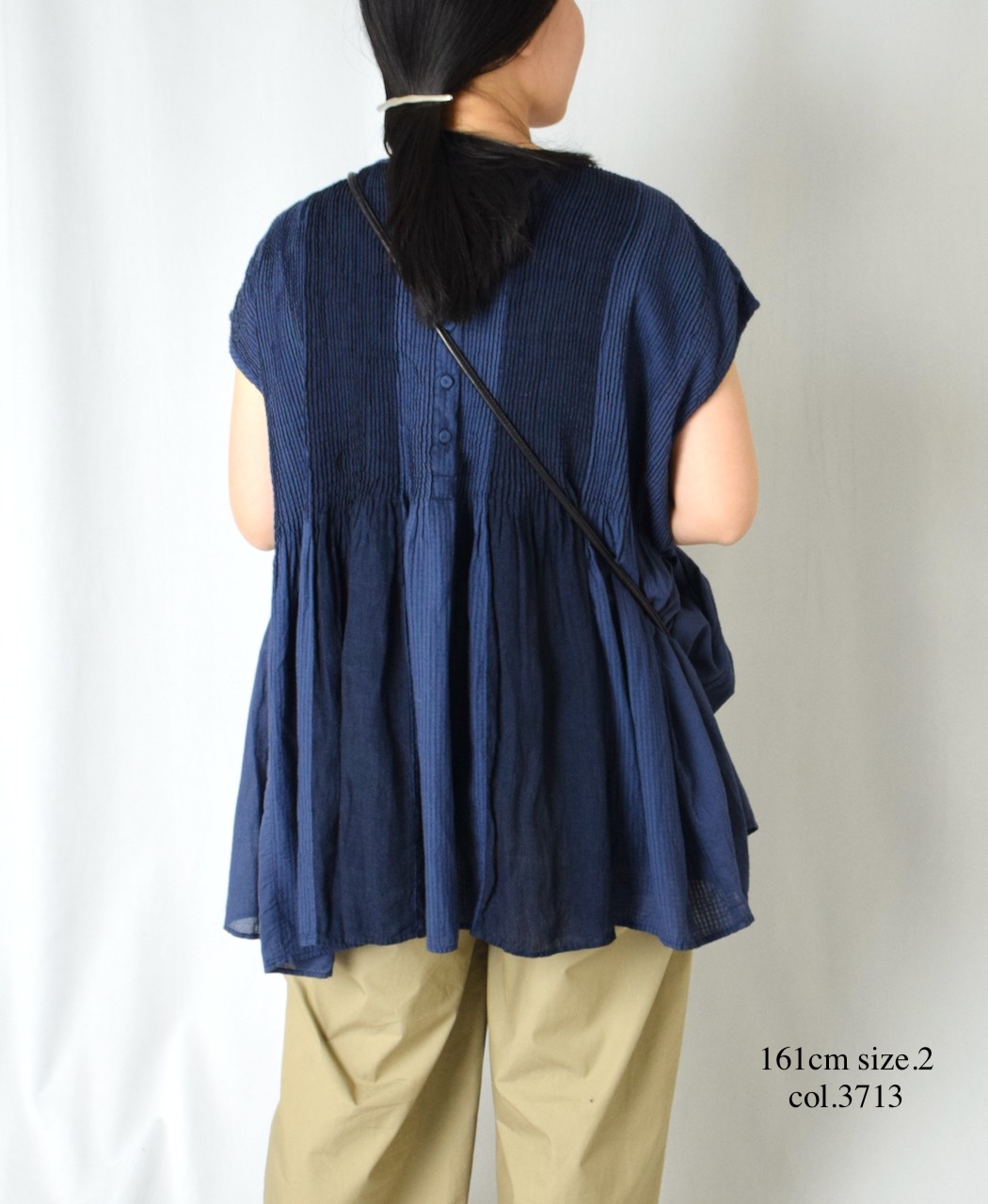 NMDS25231D(シャツ) COTTON&LINEN PATCHWORK(OVERDYE) CREW-NECK F/SL SHIRT WITH MINI PINTUCK