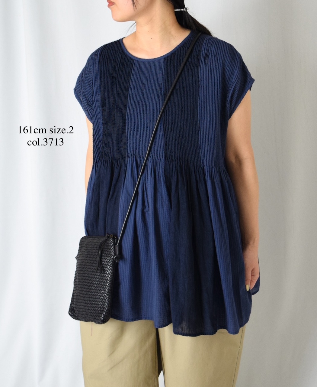 NMDS25231D(シャツ) COTTON&LINEN PATCHWORK(OVERDYE) CREW-NECK F/SL SHIRT WITH MINI PINTUCK