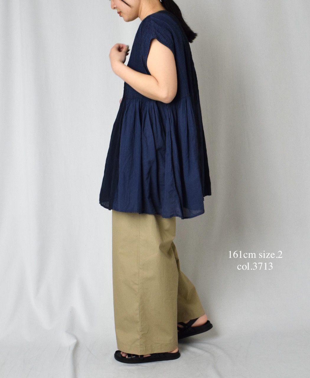 NMDS25231D(シャツ) COTTON&LINEN PATCHWORK(OVERDYE) CREW-NECK F/SL SHIRT WITH MINI PINTUCK