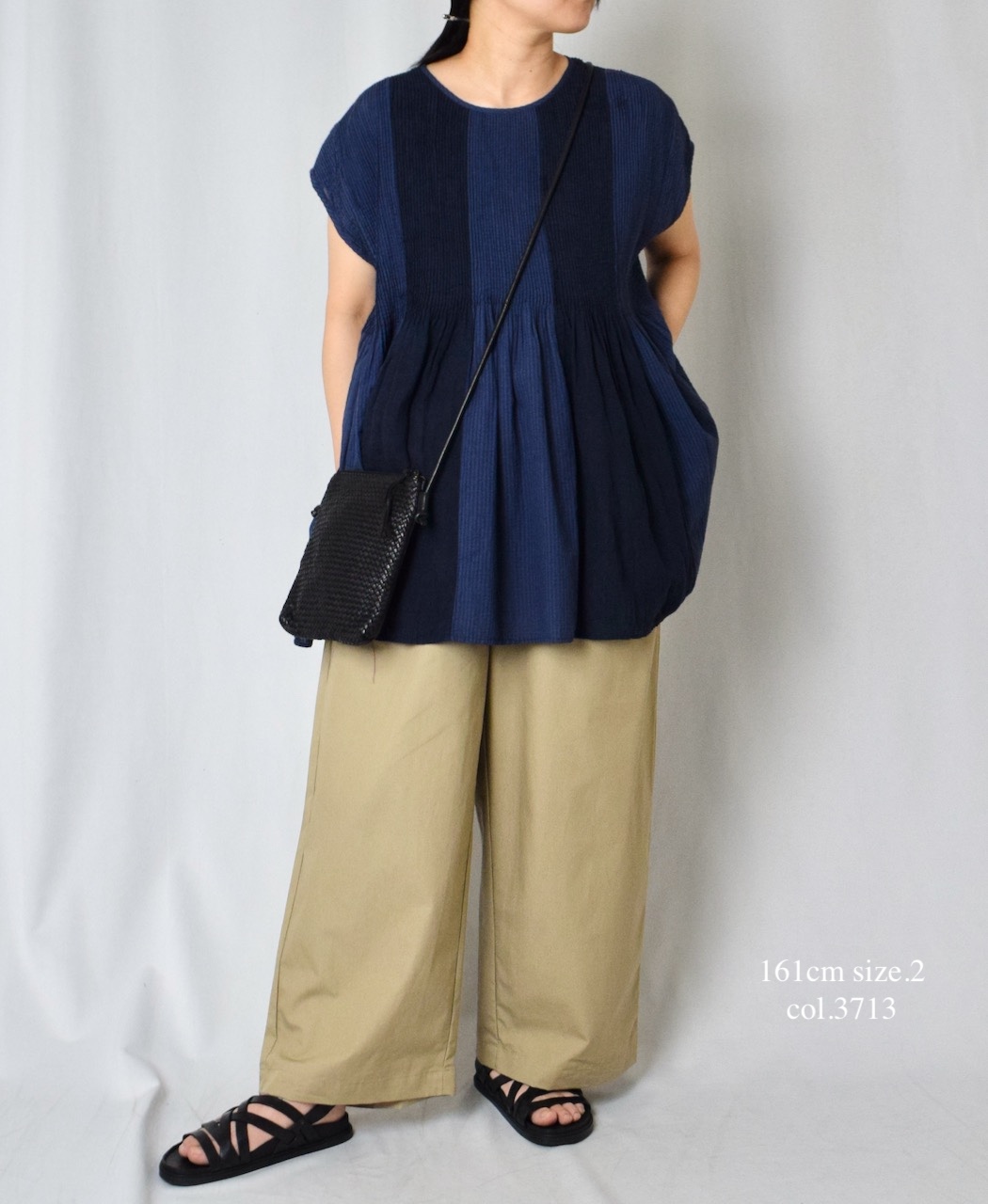 NMDS25231D(シャツ) COTTON&LINEN PATCHWORK(OVERDYE) CREW-NECK F/SL SHIRT WITH MINI PINTUCK