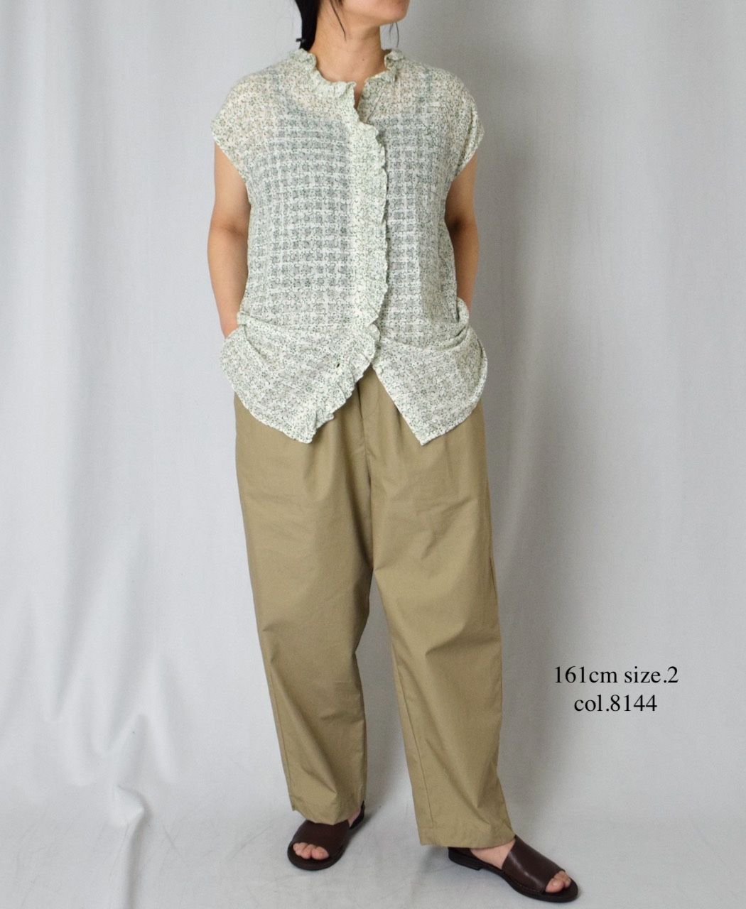 INMDS25092(シャツ) POWER LOOM COTTON DOBIE CHECK ARABESQUE SCREEN PRINT NO/SL FRILL COLLAR SHIRT
