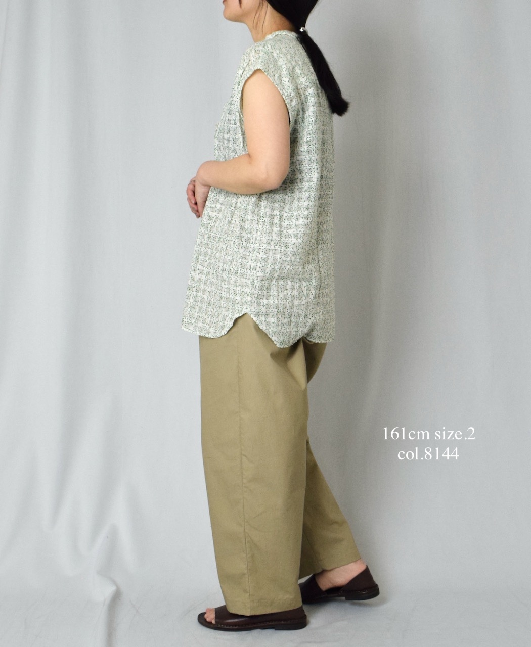 INMDS25092(シャツ) POWER LOOM COTTON DOBIE CHECK ARABESQUE SCREEN PRINT NO/SL FRILL COLLAR SHIRT